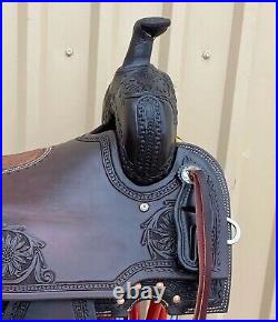 Western padded saddle 16on Eco-leather buffalo Mahogany color drum dye finish