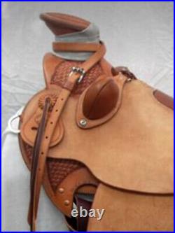 Western padded seat saddle 16-on Eco-leather buffalo Natural on drum dye finish