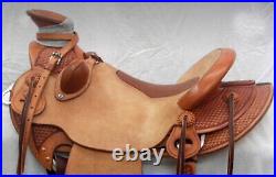 Western padded seat saddle 16-on Eco-leather buffalo Natural on drum dye finish