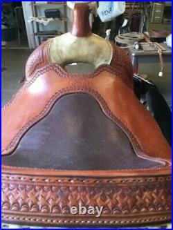 Western padded seat saddle 16 on Eco-leather buffalo tan on drum dye finished