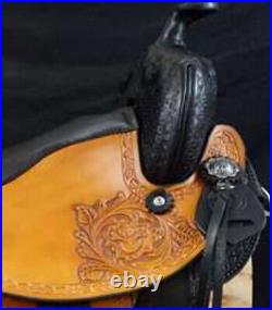 Western seat saddle 16 on Eco-leather buffalo Tan with black on drum dye
