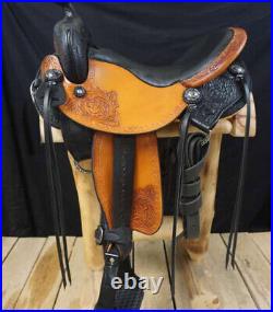Western seat saddle 16 on Eco-leather buffalo Tan with black on drum dye