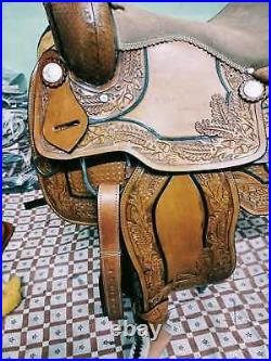 Western seat saddle 16 on Eco-leather buffalo light Chestnut on drum dye finish