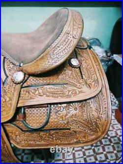 Western seat saddle 16 on Eco-leather buffalo light Chestnut on drum dye finish