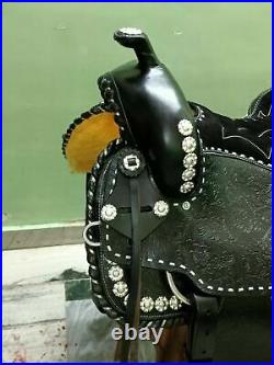 Western show saddle 16, on Eco- leather black with drum dye