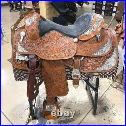 Western show saddle 16- on Eco-leather buffalo Chestnut with drum eye