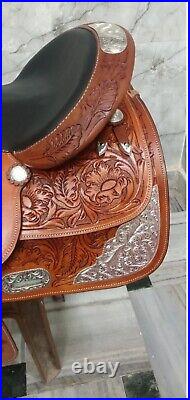 Western show saddle 16- on Eco-leather buffalo with reddish brown drum eye
