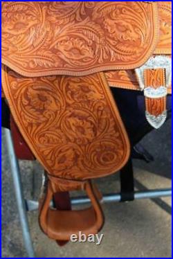 Western show saddle 16 on eco leather buffalo on drum dye finished