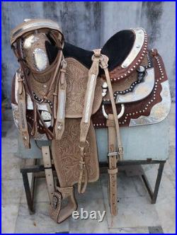 Western show saddle 16on Eco- leather buffalo natural with mahogany on drum dye