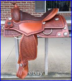 Western square saddle 16 on Eco-leather buffalo chestnut with drum dye finish