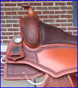 Western square saddle 16 on Eco-leather buffalo chestnut with drum dye finish