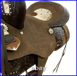 Wild West Floral Roughout Barrel Saddle Hair On Cowhide Inlays FQHB 15 NEW