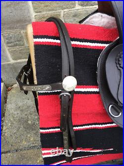 Windsor Brown Leather Western Saddle With Bridle Navaro Saddle Blanket & Cinch