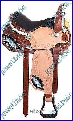 Wings Barrel Western Show Blue n Pink Heart Crystal Leather Saddle 10-18 F/s