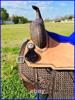 Youth/Adult Premium Leather Horse Barrel Saddle with Intricate Tooling 13to16