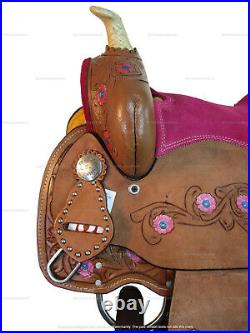 Youth Barrel Racing Western Saddle Tooled Leather Kids Child Tack Set 10 12 13