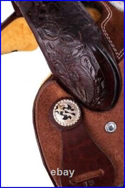 Youth Barrel Saddle Floral Tooling & Silver Laced Rawhide Cantle 12 NEW