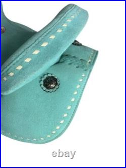 Youth Barrel Style Saddle Teal Rough Out White Buckstitch Full QH Bars 10 NEW