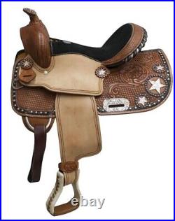 Youth Barrel Style Saddle with Star Skirt and Floral Tooled Accents 13 NEW