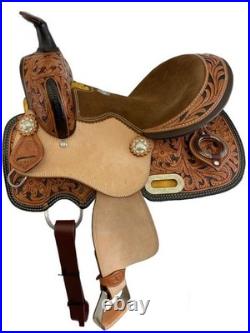 Youth Barrel Style Western Saddle with Two-Tone Floral Tooling 12 NEW