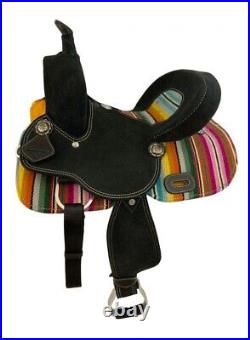 Youth Black Roughout Barrel Saddle with Wool Serape Saddle Blanket Inlay 12 NEW