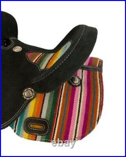 Youth Black Roughout Barrel Saddle with Wool Serape Saddle Blanket Inlay 12 NEW