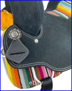 Youth Black Roughout Barrel Saddle with Wool Serape Saddle Blanket Inlay 12 NEW