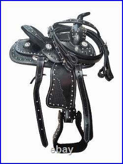 Youth Child Premium Leather Western Pony Miniature Horse Saddle Tack Set 8 Inch