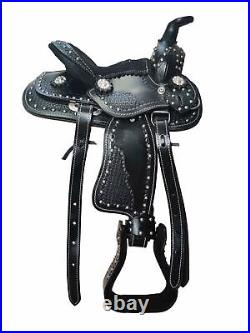 Youth Child Premium Leather Western Pony Miniature Horse Saddle Tack Set 8 Inch