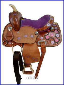 Youth Cowgirl Leather Saddle 10 12 13 Barrel Racing Pleasure Horse Trail Kid Set