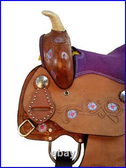 Youth Cowgirl Leather Saddle 10 12 13 Barrel Racing Pleasure Horse Trail Kid Set