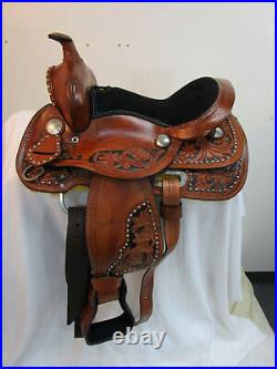 Youth Cowgirl Western Barrel Saddle Used Leather Horse Pleasure Tack 10 12 13