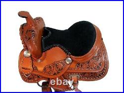 Youth Floral Tooled Leather Carved Kids Western Pony Miniature Saddle Painted