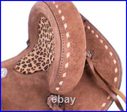 Youth Hard Seat Barrel Style Saddle Rough Out Cheetah Inlay Seat FQHB 13 NEW