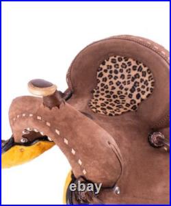 Youth Hard Seat Barrel Style Saddle Rough Out Cheetah Inlay Seat FQHB 13 NEW