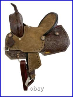 Youth Hard Seat Barrel Style Saddle with Floral Tooling Full QH Bars 12 13 NEW