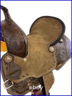 Youth Hard Seat Barrel Style Saddle with Floral Tooling Full QH Bars 12 13 NEW