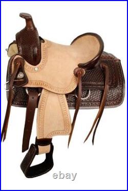 Youth Hard Seat Roper Style Saddle Rough Out & Basket Weave Tooling 12 NEW
