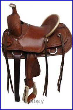 Youth Hard Seat Roper Style Saddle with Basket Tooling 12 13 NEW