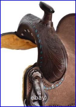 Youth Hard Seat Roping Style Saddle Tooling Teal Trim Full QH Bars 10 12 NEW