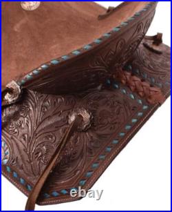 Youth Hard Seat Roping Style Saddle Tooling Teal Trim Full QH Bars 10 12 NEW