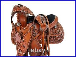 Youth Kids Pony Western Leather Saddle 10 12 13 Pleasure Floral Tooled Leather