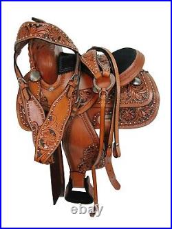 Youth Kids Pony Western Leather Saddle 10 12 13 Pleasure Floral Tooled Leather