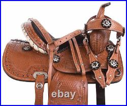 Youth Kids Used Western Horse Saddle Premium Leather Trail Barrel Tack Set 12