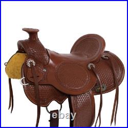 Youth Laramie Wade Style Hard Seat Saddle Basketweave Tooling Full QHB 13 NEW