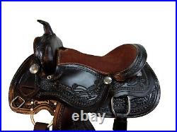 Youth Oak Floral Stamped Brown Seat Genuine Leather Black Mini Pony Horse Saddle