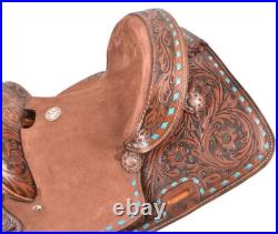Youth Pony Hard Seat Barrel Style Saddle Turquoise Buckstitch Trim FQHB 10 NEW