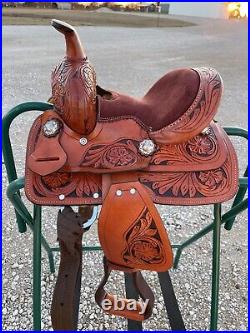 Youth Pony Western Horse Barrel Racing Saddle Floral Tooled 8 Floral Tooled