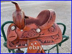 Youth Pony Western Horse Barrel Racing Saddle Floral Tooled 8 Floral Tooled
