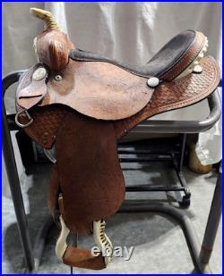 Youth/Pony Western saddle 12 1/2 suede seat V. H. Saddlery Circle M Basket Stamp